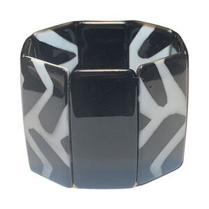 Vintage Black White Zebra Print Acrylic Rectangle Women’s Stretch Bracelet